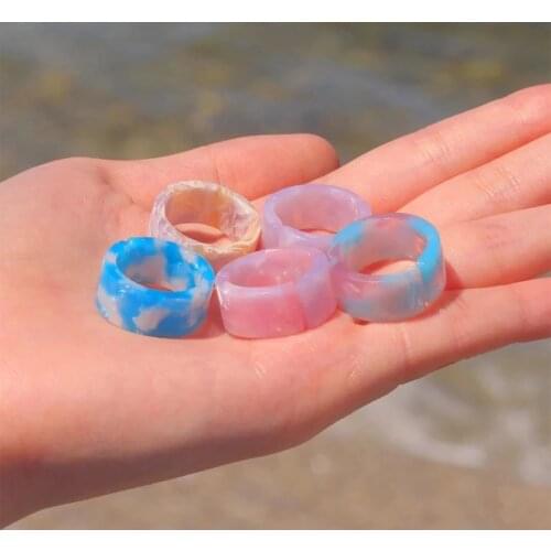 Vintage Acrylic Multicolor Resin Ring set for Women Girl Cute Aesthetic Jewelry Wholesale