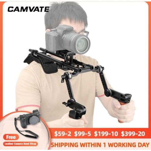 CAMVATE DSLR Camera/DV Camcorder Shoulder Mount Rig With Manfrotto Quick Release Plate & ARRI Rosette Magic Arm Wooden Handgrips