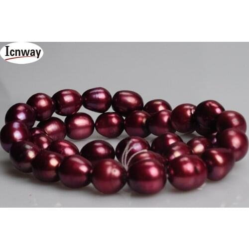 Natural Freshwater Pearl purplish red(dyed) 10-11mm rice shape For Jewelry Making 15inches DIY necklace bracelet FreeShipping