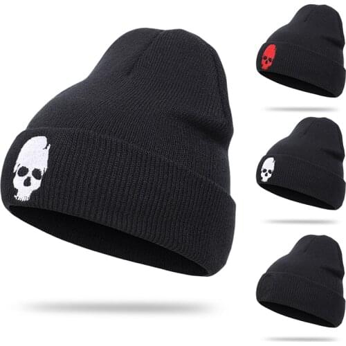 New Knit Hat Hip-hop Style Skull Pattern Melon Leather Hat for Men and Women Warm Woolen Cap, Beanie, Cap