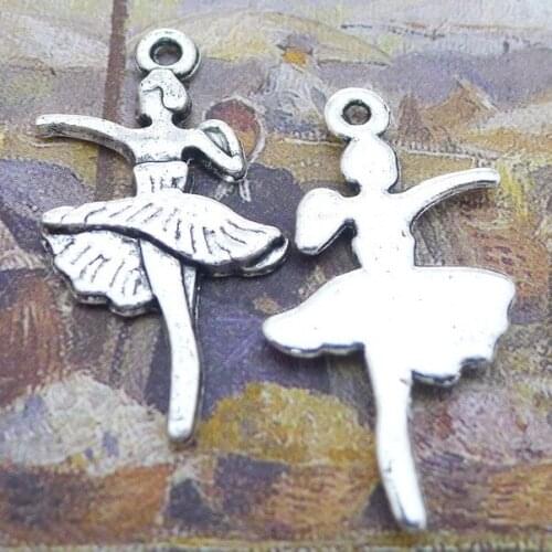 Newest 10Pieces 32*19mm Mixed Alloy Antique Silver Color Ballerina Girl Charms Necklace Pendant Accessory For DIY Jewelry Making