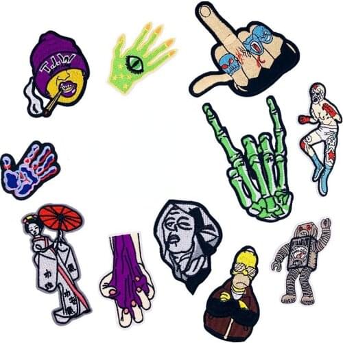 New Arrival Punk Rock Fingers Iron on Patch Clothing Embroidered Sewing Applique Iron on Fabric Badge Apparel Accessory Patch