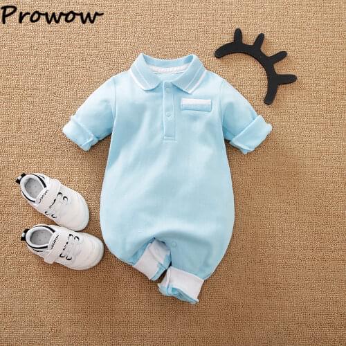 Prowow Boy Baby Sleepwear Pajamas Turn-Down Collar Cotton Baby‘s Rompers Jumpsuit For Kids Baby Boy Clothes For Newborns