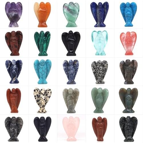 Wholesale 1.5" Angel Statue Stone Carving Natural Gemstone Crystal Reiki Healing Figurine Home Decoration Trinket Craft Gift 1pc