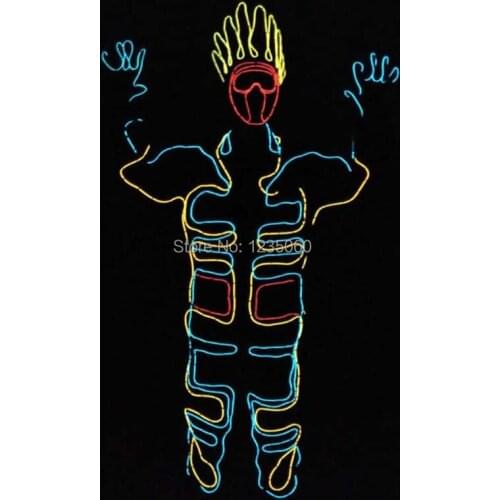 Wholesale 4 Sets Led Luminous EL Wire Robot Suit Set For DJ DS Illuminated Ballroom Costume Dance Clothing For Stage Nightclub