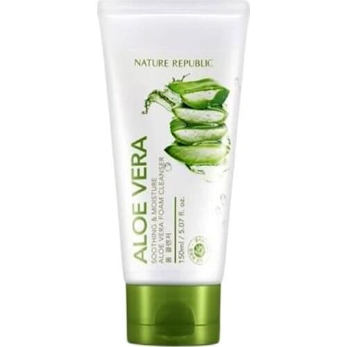 Original NATURE REPUBLIC Soothing Moisture ALOE VERA Foam Cleanser 150ml Face Clean Remove Blackhead Whitening Facial Cleanser