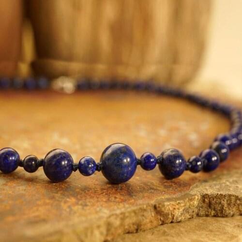 Lapis Lazuli Choker AAA Knotted Choker Necklace 6mm Blue Choker