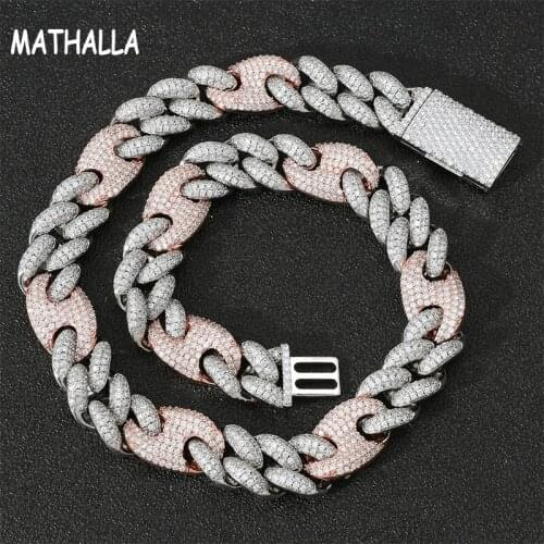 MATHALLA High Quality 20MM Cuban Chain Necklace Pave Colored Zircon Miami Lock Clasp Hip Hop Mens Necklace Fashion Jewelry