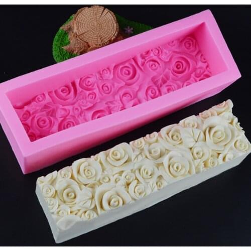 Rectangular Rose Flower Silicone Soap Mold Flexible Toast Loaf Cake Chocolate Fondant Mould Handmade Soaps Making Tool