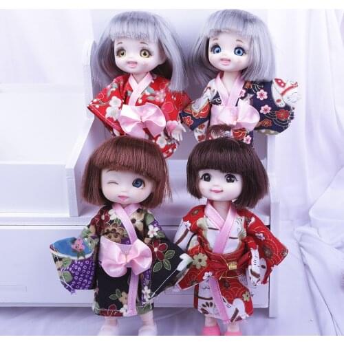 Cute Face 17cm Kimono BJD Doll 13 Movable Jointed DIY Bjd Dolls with Kimono Toy Naughty BJD Round Face DIY Toy Gift for Girls