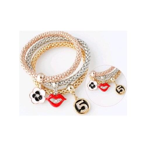 Szelam 3 Pcs/SET Flower&Red Lips Bracelet&Bangles Charms For Women Crystal Bracelet For Jewelry Making Bracelets SBR190492