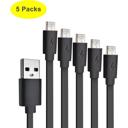 [Pack of 5PCS] 1ft /0.3m Premium Flat Short Micro USB Cables, High Speed USB 2.0 Charge Cables for Laptop Tablet Mobile Phone
