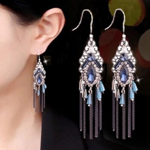 MOONROCY VintageTassel Earrings for Women Dangle Blue Colourful Bohemia Party Contrast Color Drop Shipping Jewelry Wholesale