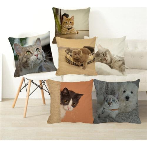 XUNYU Cute Pet 45x45cm Cushion Cover Funny Cute Cat Pillowcase Home Bedroom Sofa Decoration Throw Pillowcase B0027