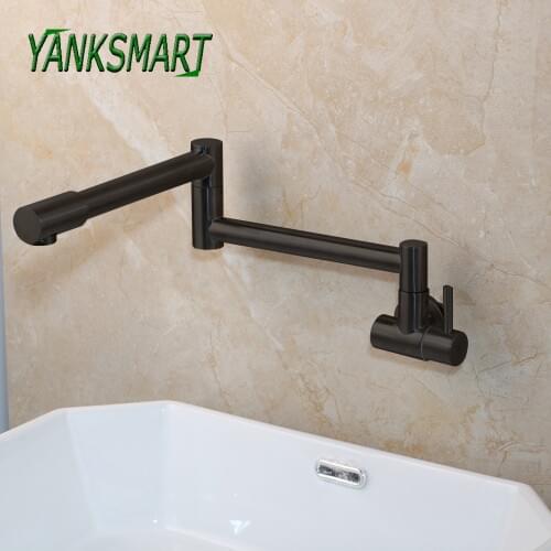 YANKSMART Single Lever Rotate Folding Spout Bathroom Kitchen Faucet Wall Mounted Basin Sink Water Tap Chrome/Black Faucets