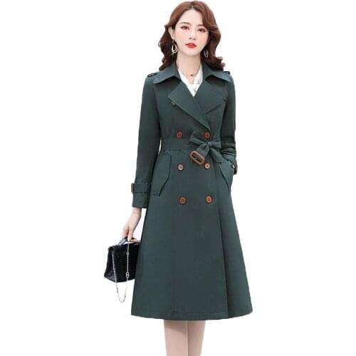 Windbreaker Female Outerwear Women New Spring Autumn Mid-length Trench Coat Ladies Double breasted Casual Lady slim Overcoat