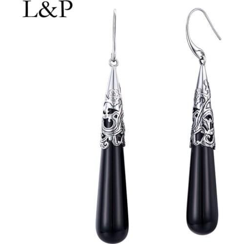 Retro Long Drop Earrings For Lady 2019 Elegant Water Drop Cylinder Agate Sterling 925 Silver Earrings For Anniversary Jewelry