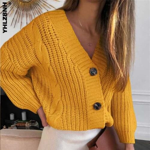 YHLZBNH Autumn Winter Women Short Cardigan Knitted Sweater Long Sleeve V neck Jumper Cardigans Casual Streetwear Pull Femme Coat