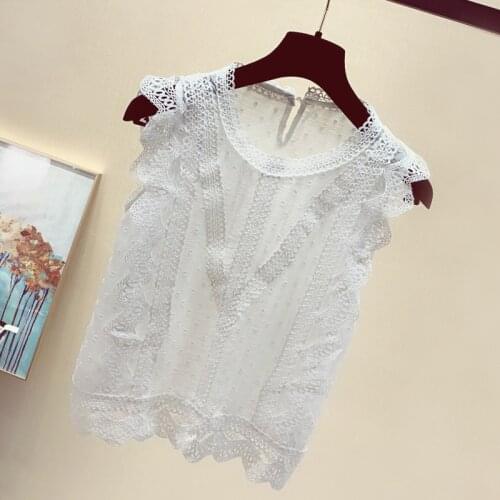 Women O-Neck Lace Hollow Out White Vest tops 2020 Summer Female sleeveless Black Tank Tops Ladies Autumn New Embroidery T shirts