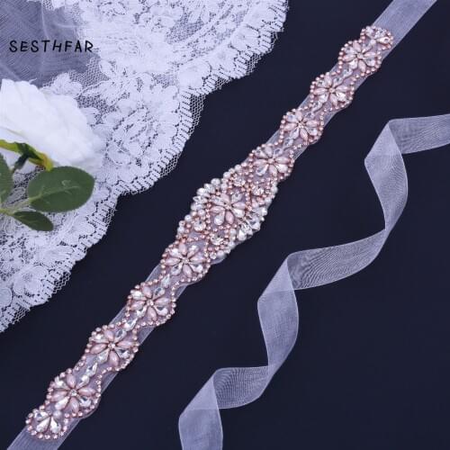 Rose gold belt rhinestone wedding Belt Pearl Bridal belt Rhinestones Bridal sash vestido za Wedding Evening Dresses