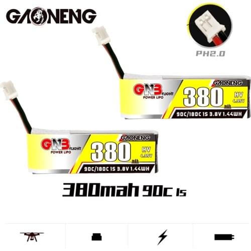 1-10PCS 1S HV 4.35V GNB GAONENG 380mah 3.8V 90C 180C LiPo Battery With PH2.0 Plug For Tinyhawk Nanohawk FPV 4 axis UAV RC Drone