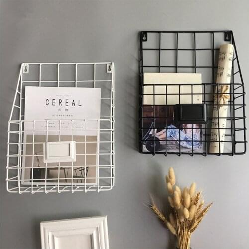 1PC New Modern Wire Magazine Newspaper Basket Wall Mounted Post Storage Rack Organizer JL 211