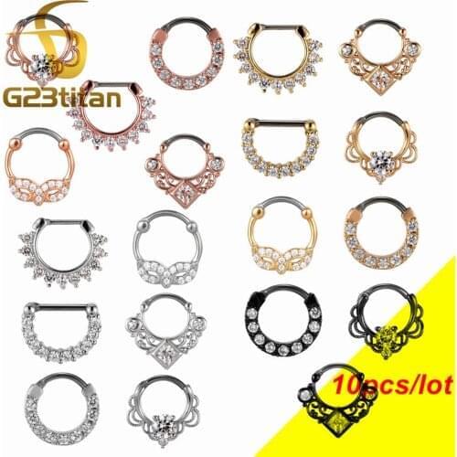 10pcs lot 16G Crystal Nose Ring G23 Titanium Septum Clicker Nose Hoops Piercing Body Jewelry Ear Helix Piercing Cartilage