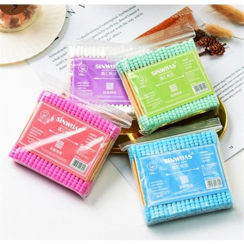 100Pcs Double Head Cotton Swab Wood Sticks For Medical Nose Ears Cleaning Female Makeup Remover Cotton Buds Tip Health Care Tool