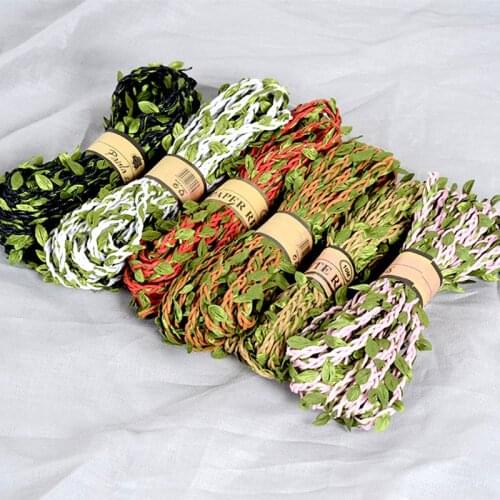 2M 5M Simulation Green Leaves Weaving Hemp Rope DIY Wedding Birthday Party Home Decoration Rattan Gift Bouquet Package Rope 5mm