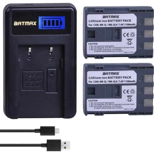 2Pcs 1100mAh NB-2L NB-2LH NB 2L NB 2LH Camera Li-ion Battery + LCD USB Charger for Canon DC310 DC320 DC330 DC410 DC420 HV20 HG1