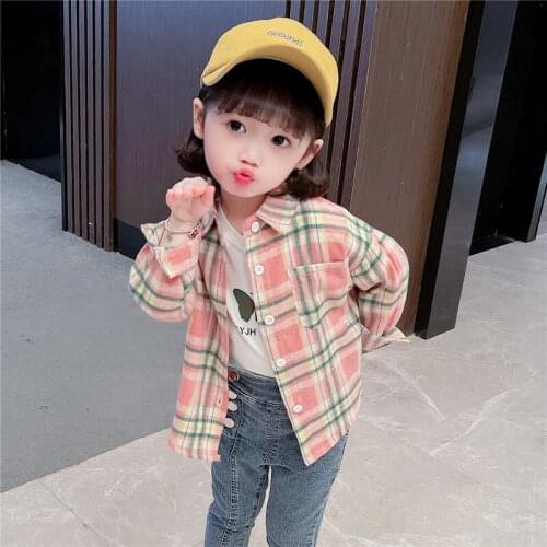 2021 Spring Baby Girl Long Sleeve Shirts Children Casual Plaid Tops Letter Print Blouse for Girls Kids Cotton Clothes 4 6 8 Year