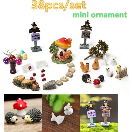 38Pcs DIY Fairy Garden Miniature Set Resin Bonsai Potted Plant Ornament Craft Home Garden Decor Xmax Christmas Decoration