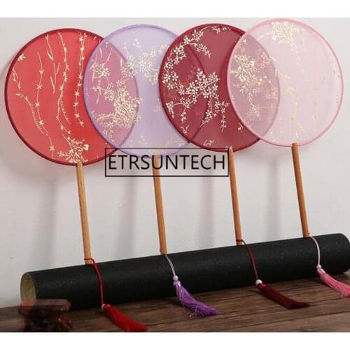 50pcs Chinese Style Ancient Round Wood Handle Fans Flower Floral Home Office Decor Wedding Party Favor Gifts Souvenirs