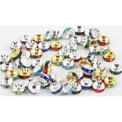 50pcs/lot 6mm Multi Color Crystal Metal Beads Rhinestone Rondelles Loose Spacer Beads For Jewelry Making DIY Charm Bracelets