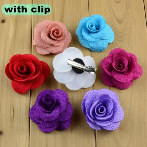 60pcs/lot 23 Color U Pick 6cm Artificial Burlap Puff Rosette Flowers With Hair Clips For Girls Piggy Tail Wholesale Supply FC103
