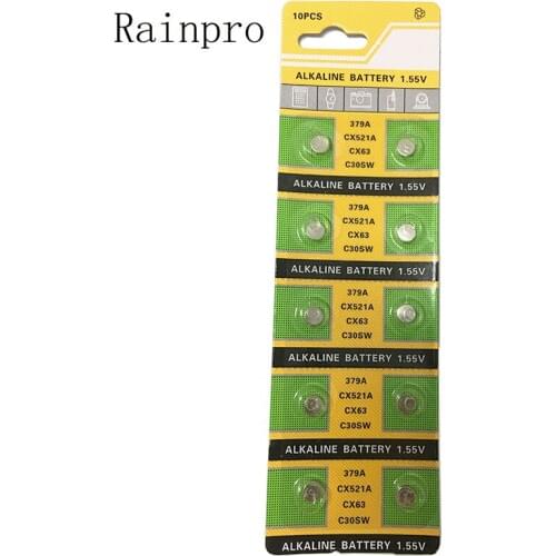 Rainpro 10PCS/LOT AG0 379A LR521 SR521SW 1.55V Button battery for Watch