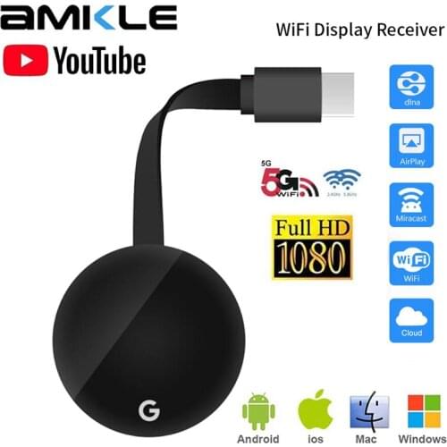 AMKLE Wifi Display TV Stick mirascreen 5G Anycast TV Receiver HDMI-compatible Miracast TV Adapter Used For Ios Android Laptop
