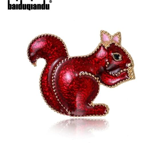 Baiduqiandu Red Squirrel Brooches Women Unisex Enamel Animal Design Casual Brooches Pins Mum Gifts Factory Directly