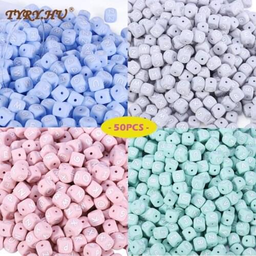 TYRY.HU 50pcs/lot Mixed Candy Color Letters 12mm English Alphabet Letter Beads Charms Bracelet Necklace For DIY Pacifier Chain
