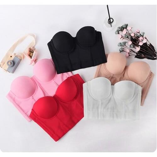 Soft High Quality Fabric Brassiere Solid Color Simple Camisole Push Up Bra Underwear Lingerie For Women Backless Short Top Y1281