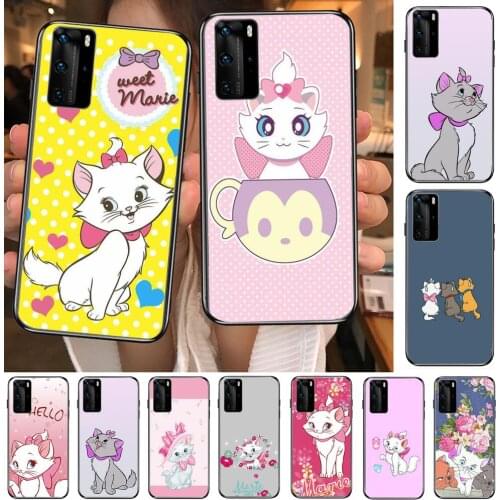 Pink Marie Cat Phone Case For Huawei P40 p30 P20 10 9 8 Lite E Pro Plus Black Etui Coque Painting Hoesjes comic fas