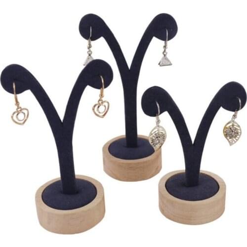 Wholesale Grey Beige Wood Stud Earring Jewelry Display Rack Stand Organizer Y Shape Ornament Holder Hook Hanger Counter Case