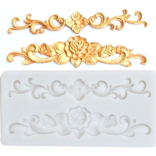DIY Baroque Scroll Relief Cake lace Border Silicone Mold Picture Frame Candy Making Fondant Mould Cake Decorating Tool