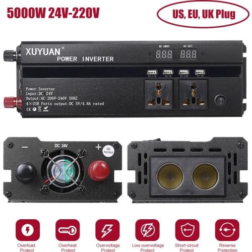 Power Inverter 5000W 12V/24V 110/220V DC to AC Car Inverter 2 Led Display Modified Sine Wave Power Voltage Transformer Converter