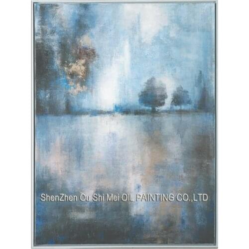 New Handpainted Impression Landscape Oil Painting on Canvas Home Decor Modern Abstract Lake Tree Picture for Room Wall Painting