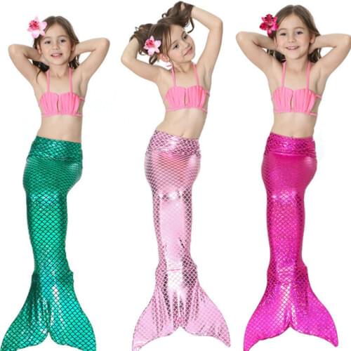 3pcs/Children Mermaid Tails For Swimming The Little Mermaid Kids Girls Swimsuit Bikini Set Bathing Suit Party Cosplay Costumes