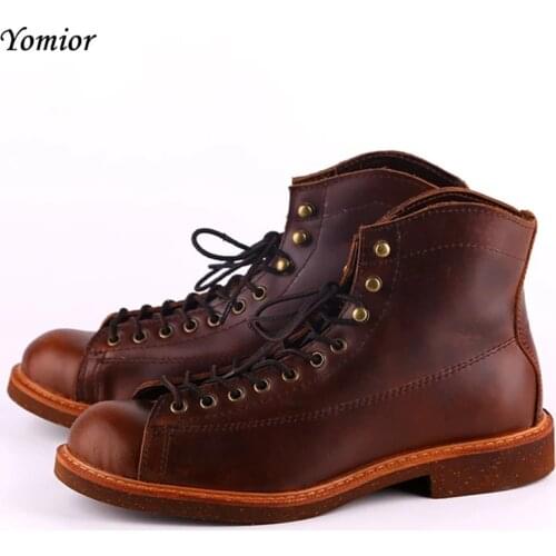 Handmade Genuine Leather Red Boots Men Large Size Casual British Wing Autumn Winter Shoes High Quality Ankle Boots Winter Boots