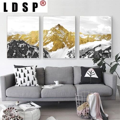 LDSP Golden Snow Mountain Abstract Sofa Wall Art Print Poster Canvas Painting Decorative Picture Modern Home Decor Living Room