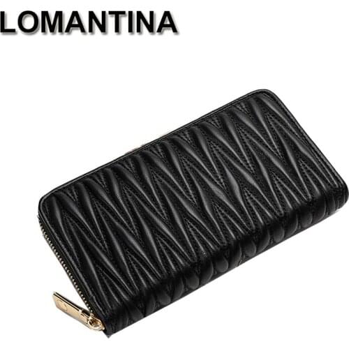 LOMANTINA Women Sheepskin Luxury Clutch Casual Women Wallets Zipper Card Holder Pocket Ladies Real Leather Wallet Female Purse
