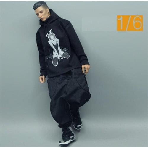 In Stock For Sale Scale 1/6 Fashion Black Male Long Hoodie Coat For Usual 12inch Doll Figures Collection